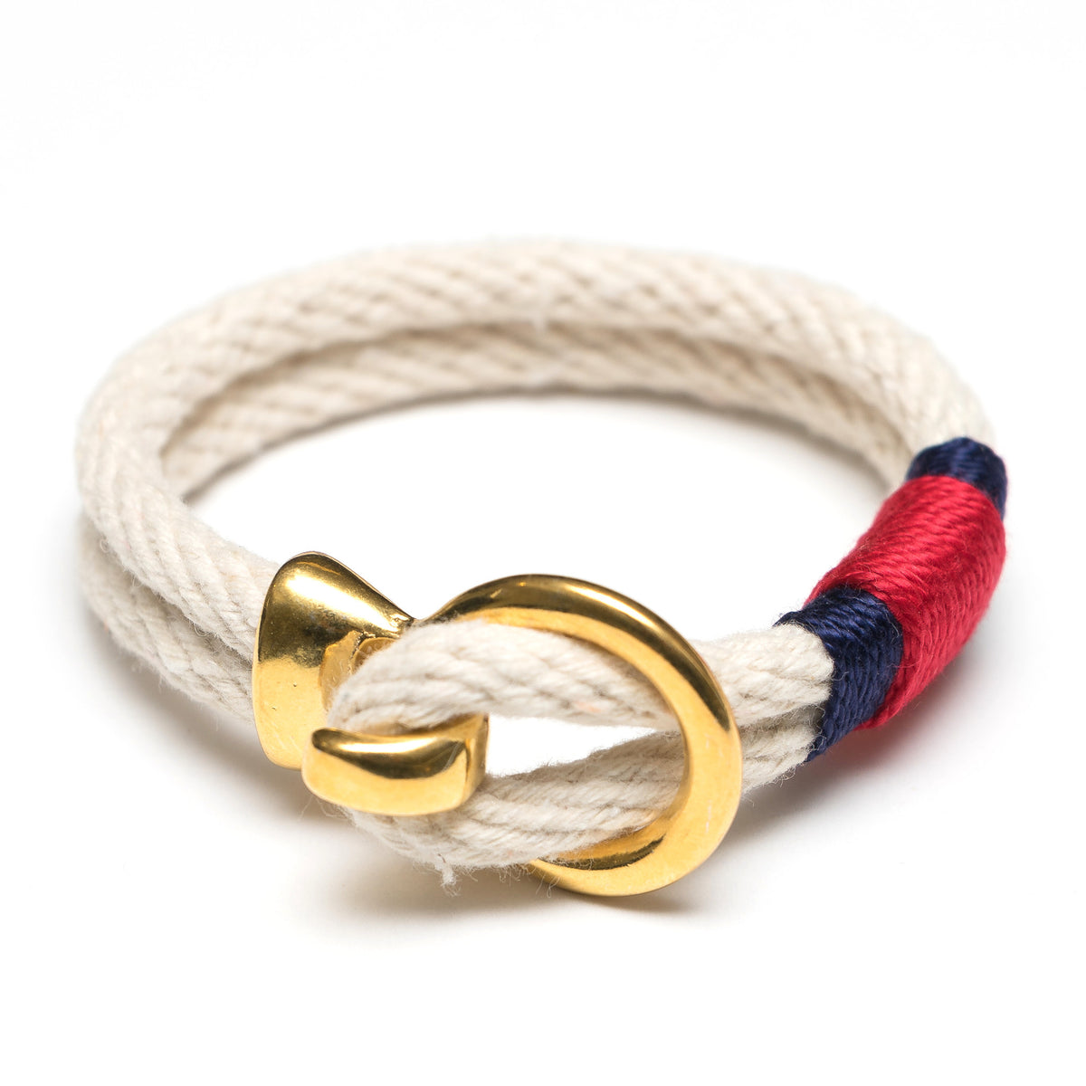 Nautical Ivory Rope Navy Blue Red Gold Clasp Bracelet