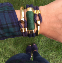 Nautical Navy Blue Hunter Green Rope Gold Clasp Bracelet