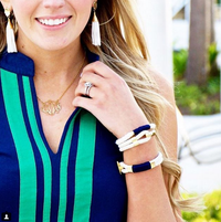 Nautical Ivory Navy Blue Rope Gold T Bar Cleat Clasp Bracelet