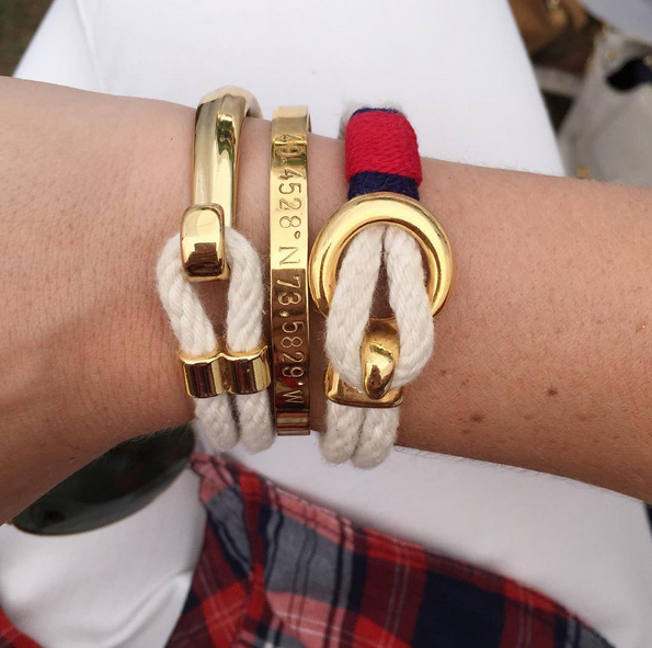 Nautical Ivory Rope Navy Blue Red Gold Clasp Bracelet