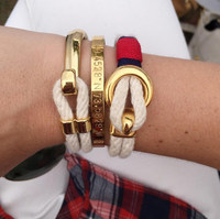 Nautical Ivory Rope Navy Blue Red Gold Clasp Bracelet