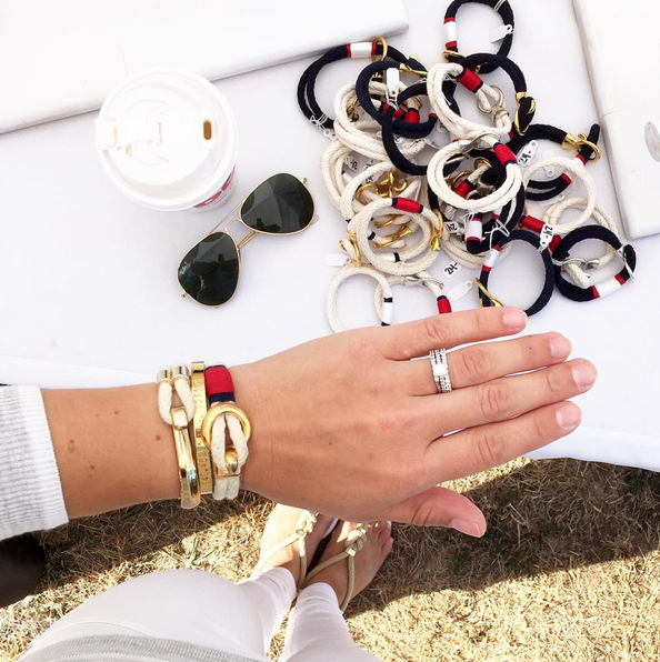 Nautical Ivory Rope Navy Blue Red Gold Clasp Bracelet