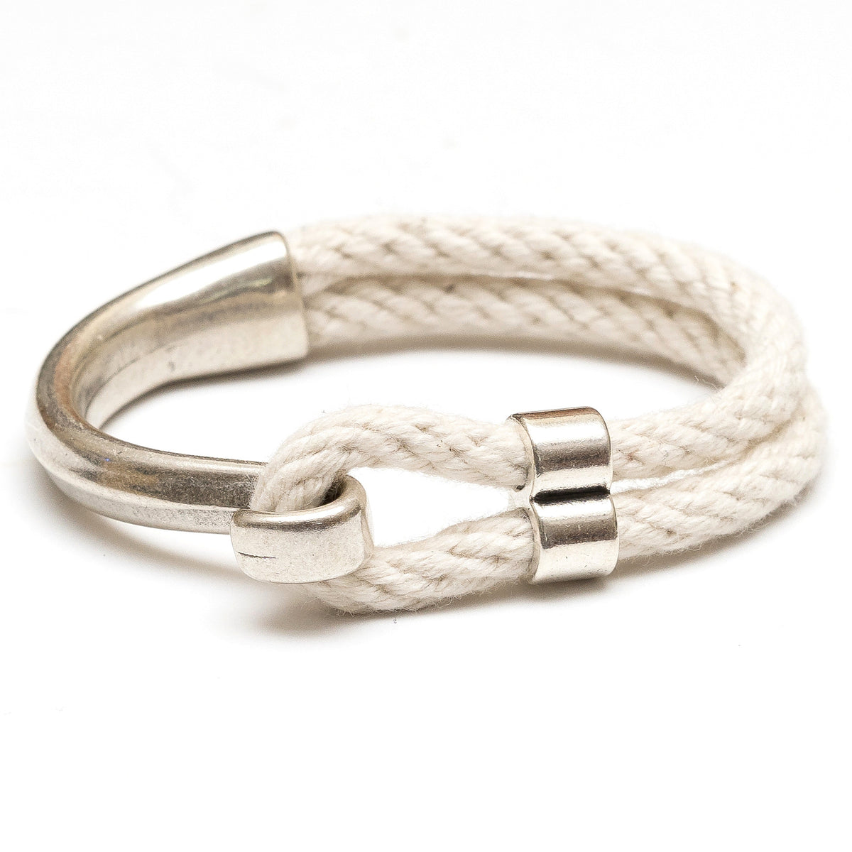 Nautical Ivory Rope Silver Half Hook Clasp Bracelet