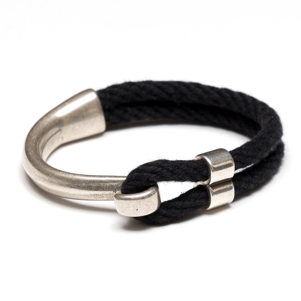 Nautical Black Rope Silver Half Hook Clasp Bracelet