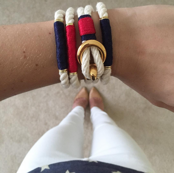 Nautical Ivory Red Rope Gold Clasp Bracelet